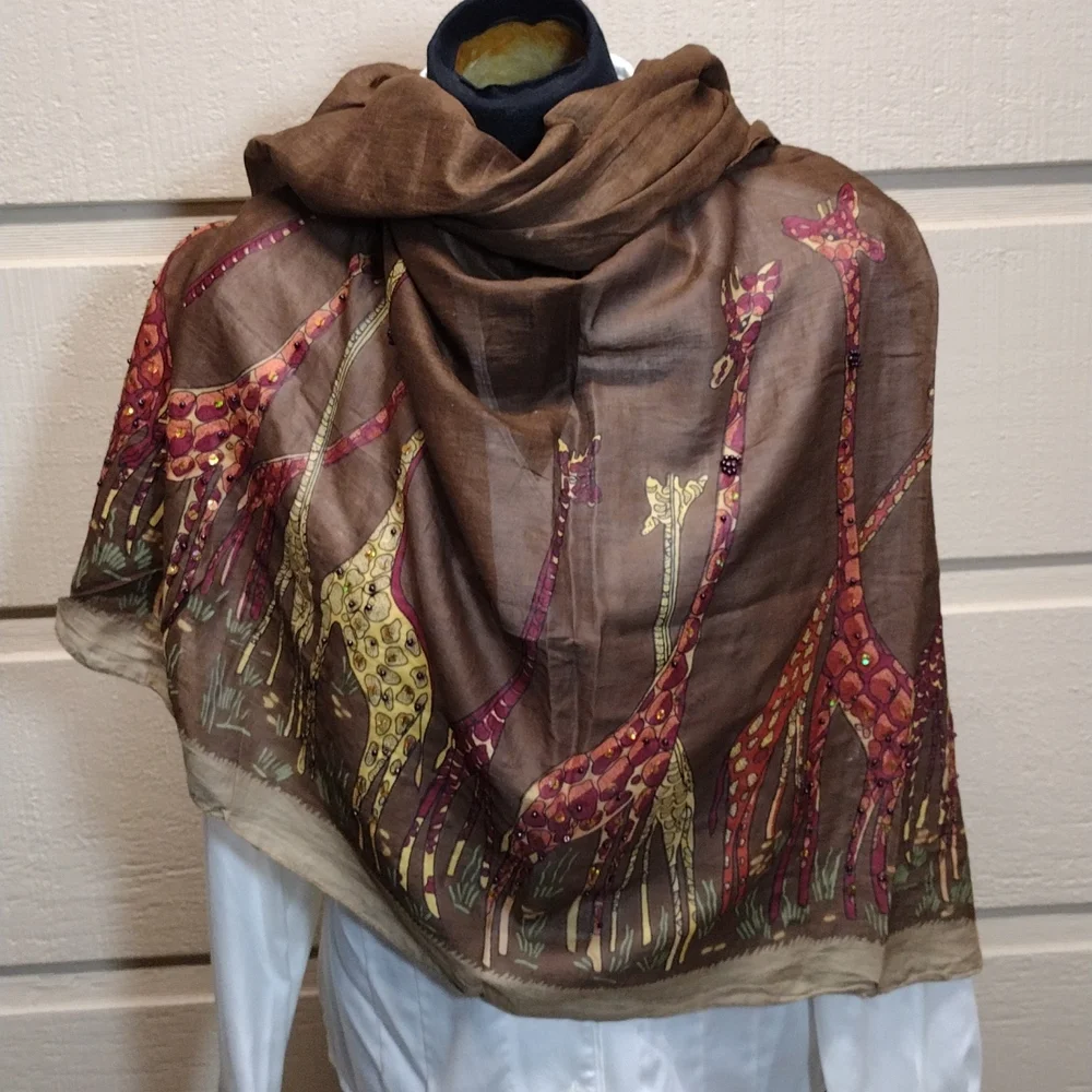 Giraffe scarf embellished with beads and sequins